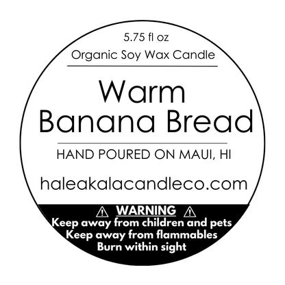 'Warm Banana Bread'  Organic Soy Wax Candle